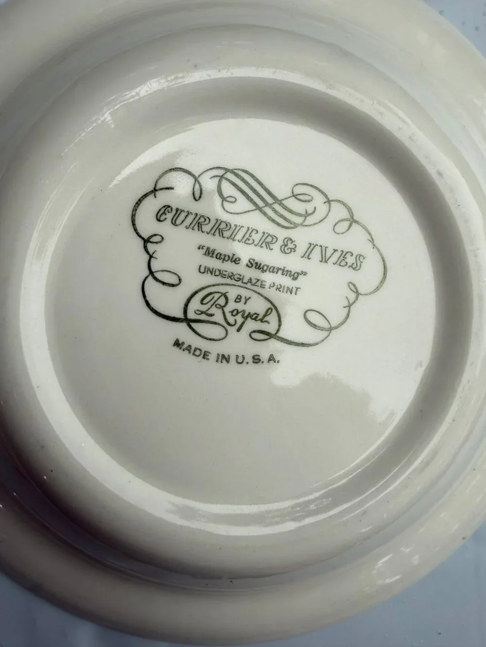 Currier & Ives Maple Sugaring Soup Bowl Blue White Vintage Made In USA 9